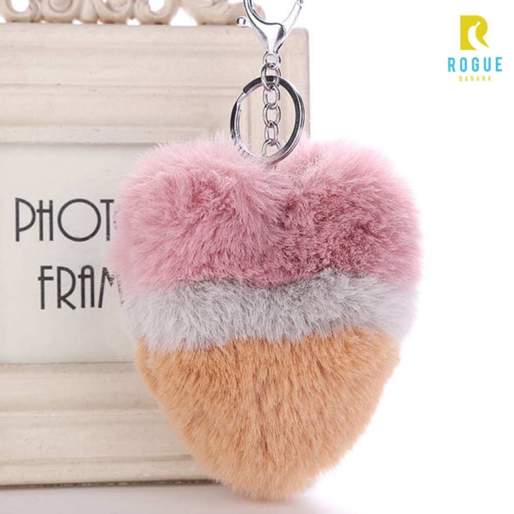 💕Pink, Gray & Tan Pom Heart Keychain Bag Charm💕